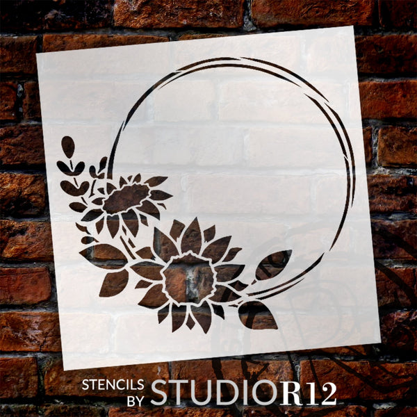 Circular Sunflower Geometric Monogram Frame Stencil by StudioR12 - Select Size - USA MADE - Craft DIY Modern Home Decor | Paint Wood Sign | STCL5995
