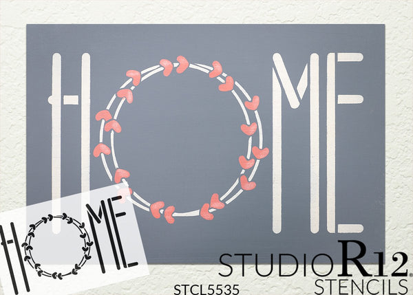 Home Stencil with Wreath by StudioR12 | DIY Farmhouse Welcome Doormat | Craft & Paint Simple Country Home Decor | Select Size | STCL5535