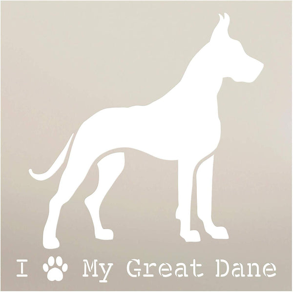 I Heart My Great Dane with Paw Print Stencil by StudioR12 | Reusable Mylar Template | Paint Wood Sign | Craft Dog Lover Gift - Family - Friends | DIY Pet Home Decor | Select Size