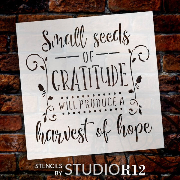 Seeds of Gratitude Harvest of Hope Stencil by StudioR12 | DIY Inspirational Script Word Art Home Decor | Paint Wood Signs | Select Size | STCL5383