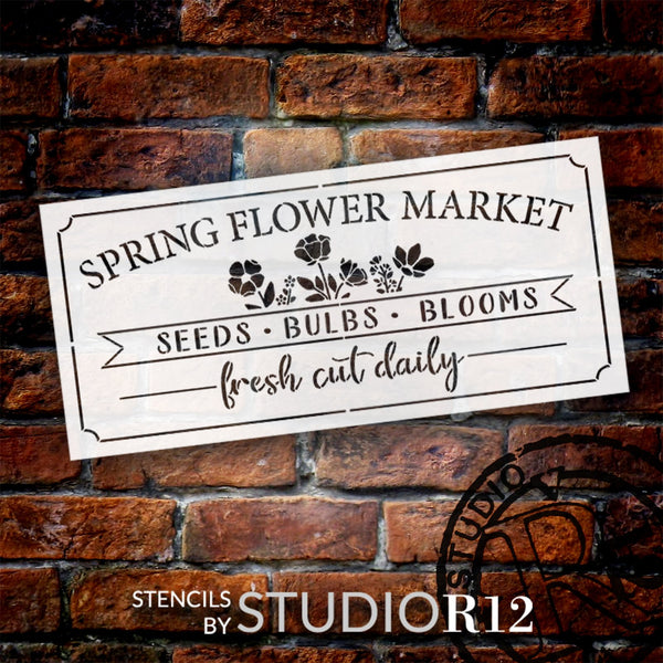 Spring Flower Market Stencil by StudioR12 | Craft DIY Spring Home Decor | Paint Seasonal Wood Sign | Reusable Mylar Template | Select Size | STCL6146