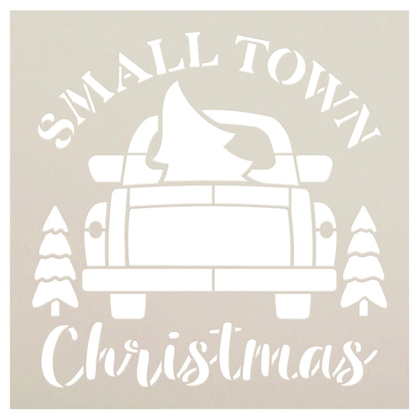 Small Town Christmas Stencil with Vintage Truck by StudioR12 - Select Size - USA Made - DIY Retro Christmas Tree Holiday Home Decor - Craft & Paint Holiday Wood Signs - STCL7135