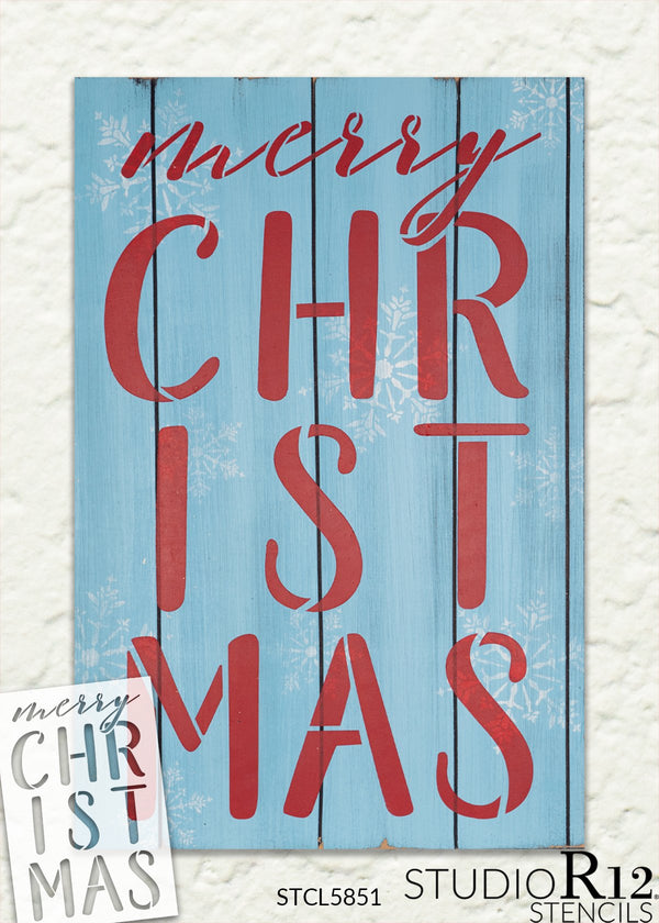 Merry Christmas Stacked Letter Stencil by StudioR12 | DIY Winter Holiday Home Decor | Craft & Paint Wood Sign | Reusable Mylar Template | Select Size | STCL5851