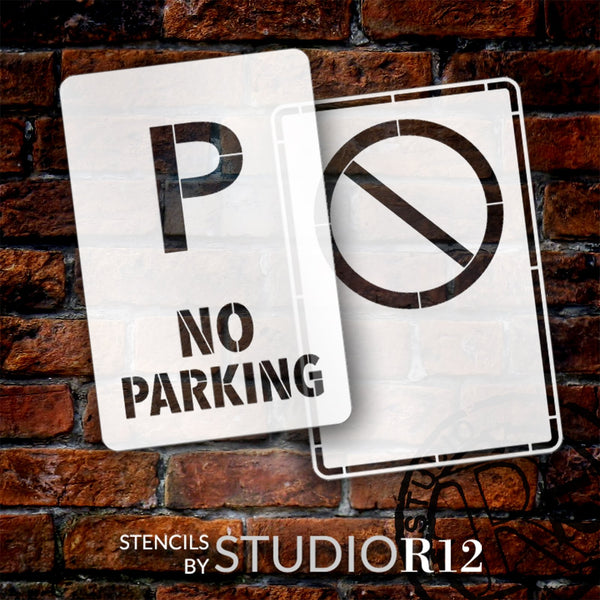 No Parking Stencil by StudioR12 - Select Size - USA Made - 2 Part Stencil | Paint Wood Signs for Garage & Workshop | Craft DIY Road Sign for Car Theme Decor | STCL6794