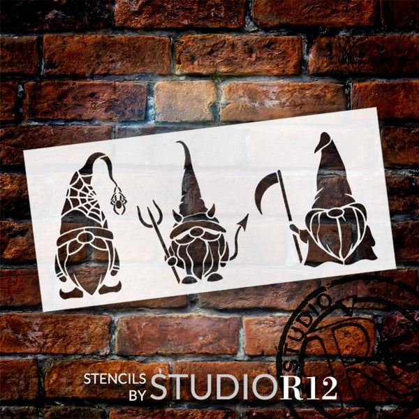 Spooky Halloween Gnomes Stencil by StudioR12 - Select Size - USA Made - Craft DIY Fall Fall Home Decor | Paint Autumn Porch Wood Sign Pallet Pillow | STCL6497