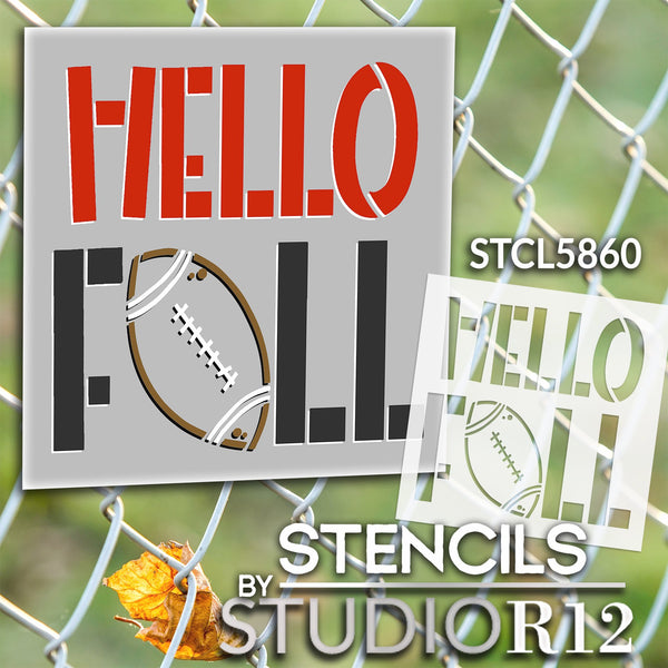 Hello Fall Football Stencil by StudioR12 | DIY Autumn School Sport Team Home Decor | Craft & Paint Wood Sign | Reusable Mylar Template | Select Size | STCL5860
