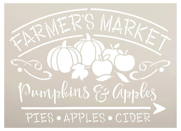 Farmer's Market Stencil with Pumpkin Pie & Apple Cider by StudioR12 | DIY Farmhouse Fall & Autumn Script Home Decor | Select Size