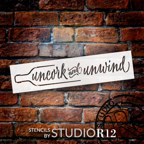 Uncork and Unwind with Bottle Stencil by StudioR12 | Wine Lover | Craft DIY Kitchen and Winery Decor | Relax and Paint Wood Sign | Select Size | STCL6304