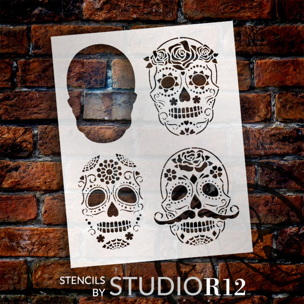 Day of The Dead Sugar Skull Layered Stencil by StudioR12 - Select Size - USA Made - Dia de Muertos | Craft DIY Bohemian Bedroom Decor | Paint Wood Sign | STCL6661