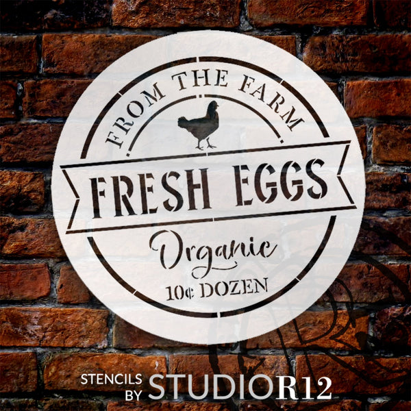 Fresh Eggs - Farm Organic Stencil by StudioR12 - Select Size - USA Made - DIY Chicken Country Farmhouse Home Decor | Farmer's Market Wood Signs | STCL6957