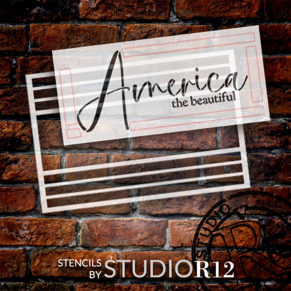 America The Beautiful with Stripes 2 Part Stencil by StudioR12 | Craft DIY Patriotic Home Decor | Paint Wood Sign | Reusable Template | Select Size | STCL6361