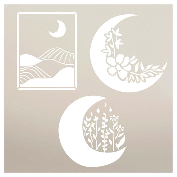 Boho Moon Embellishments Stencil by StudioR12 | Craft DIY Home Decor | Paint Wood Sign | Reusable Mylar Template | Select Size | STCL6072