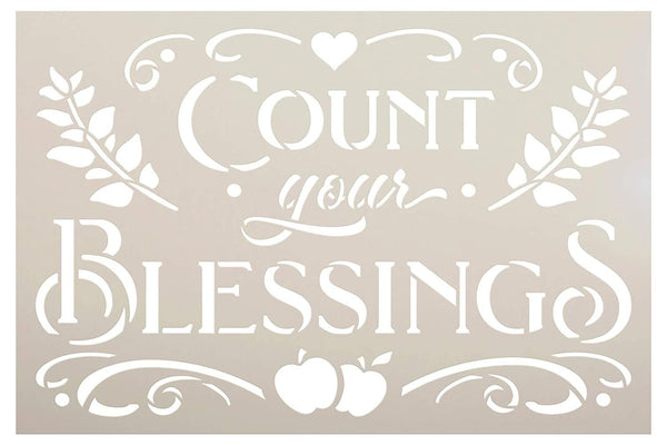 Count Your Blessings Stencil with Apples by StudioR12 | DIY Fall & Autumn Farmhouse Home Decor | Craft & Paint Wood Signs | Select Size