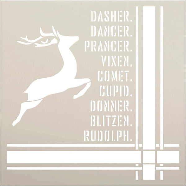 Dasher Dancer Prancer Stencil by StudioR12 | DIY Christmas Holiday Song Home Decor | Craft & Paint Wood Sign | Reusable Mylar Template | Rudolph Reindeer Flannel | Select Size (18 inches x 18 inches)
