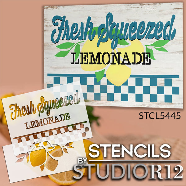 Fresh Squeezed Lemonade 2 Part Stencil with Buffalo Plaid by StudioR12 | DIY Lemon Kitchen Decor | Paint Wood Signs | Select Size | STCL5445