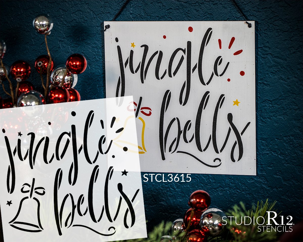 Script Jingle All The Way Tall Porch Sign Stencil - DIY Christmas