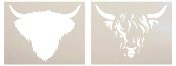 Highland Cow Head Stencil Set by StudioR12 - Select Size - USA Made - DIY Fluffy Cow Face Decor - Craft & Paint Country Farmhouse Wood Signs - 2-Part Reusable Template - STCL7067