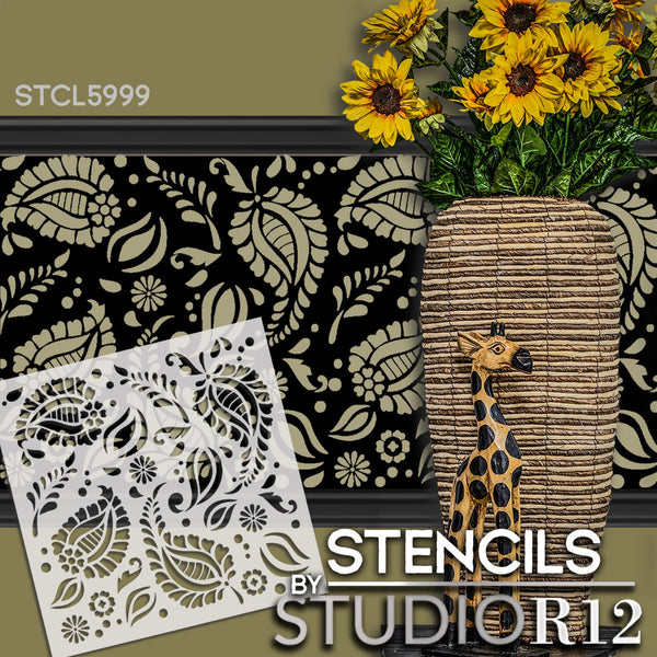 Floral & Leaf Paisley Stencil by StudioR12 | Craft DIY Repeated Pattern Home Decor | Paint Wood Sign | Reusable Mylar Template | Select Size | STCL5999
