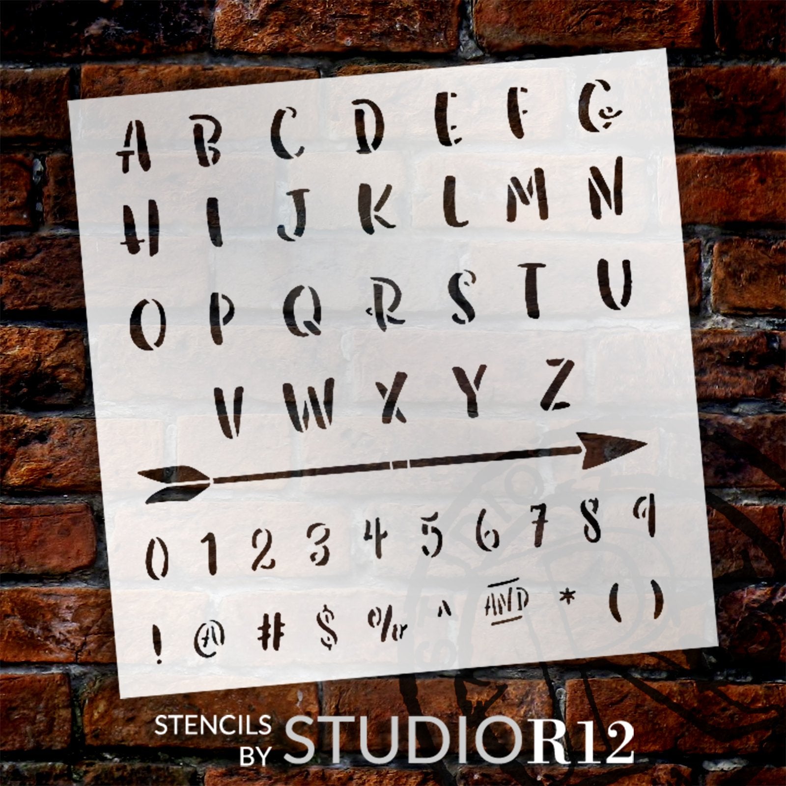 Hand-Drawn Ink Full Alphabet Stencil by StudioR12 Reusable Lettering Stencils DIY Journaling & Scrapbooking Select Size 12 x 12 inch Sheet