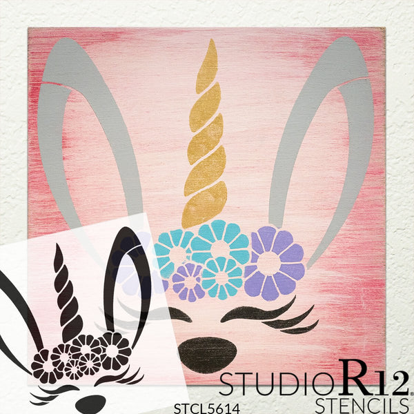 Easter Bunny Unicorn Stencil with Flower Crown by StudioR12 | DIY Spring Home Decor | Craft & Paint Fun Wood Sign for Kids | Select Size | STCL5614