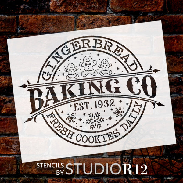 Gingerbread Baking Co Stencil by StudioR12 - Select Size - USA Made - DIY Holiday Kitchen & Christmas Cookie Home Decor - Craft & Paint Retro Bakery Wood Signs - STCL7142